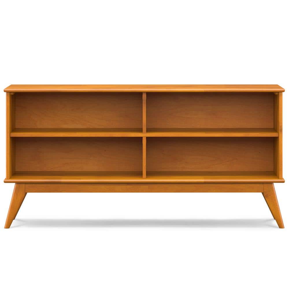 Teak Brown Lacquered Rubberwood Mid-Century Modern 4-Shelf Bookcase