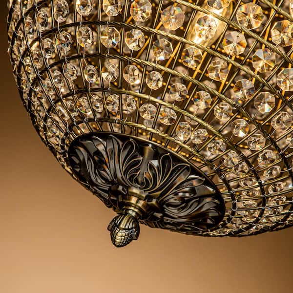 ALOA DECOR 3-Light 16 Retro Antique Gold Crystal Globe Chandelier