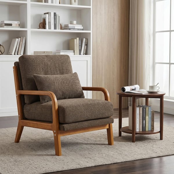 Modern 26 in. Brown Fabric Polyester Upholstered Arm Chaise Lounge, Coffee