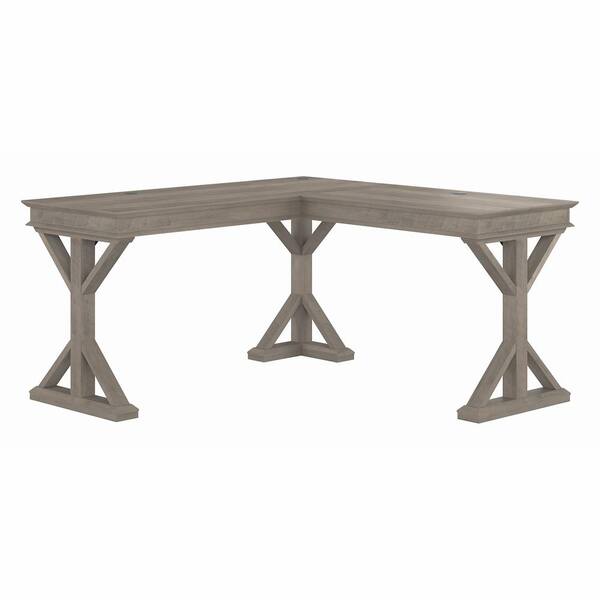 Bush Furniture Homestead Dark Gray Hickory 60 in. Farmhouse L-Shaped Computer Desk