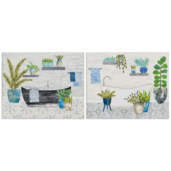 Stupell Industries Charming Botanical Bathroom by Courtney Prahl 2-Pieces Unframed Nature Graphic Art Print 16 in. x 20 in.