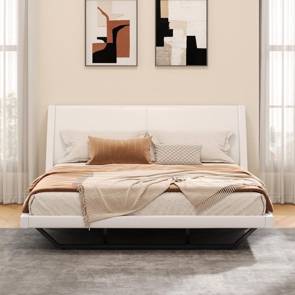 Lazmere Modern White PU Leather Upholstered Wood Frame Queen Size Platform Bed with Headboard, Trapezoidal-Shaped Leg price history on PriceWatchPro