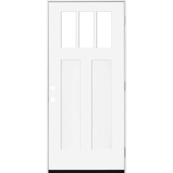 Steves & Sons 36 in. x 80 in. Legacy 3 Lite Toplite Clear Glass Left Hand Outswing White Primed Fiberglass Prehung Front Door