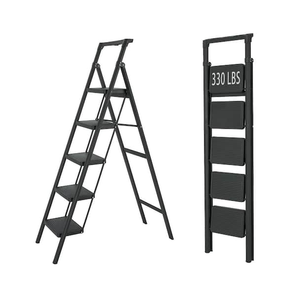 Tatayosi 5 Step Ladder Steel Folding Step Stool Ladder with Tool Box,330 lbs. Load Capacity (6.72 ft. Reach Height)