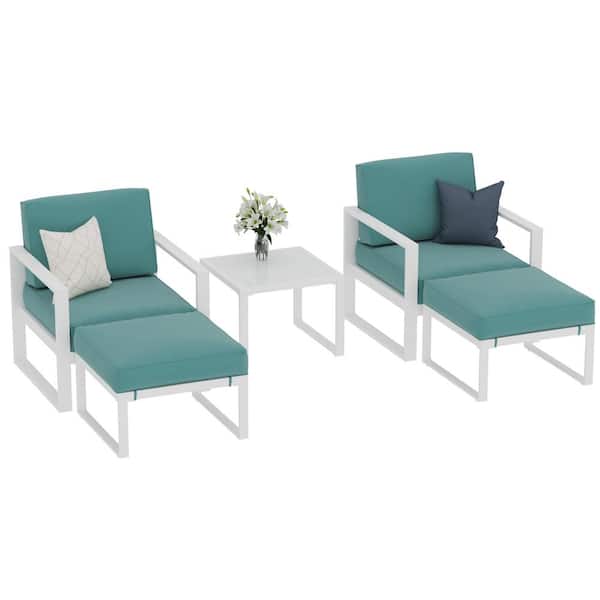 SUNVIVI 5-Piece Aluminum Patio Conversation Set with Turquoise Cushions