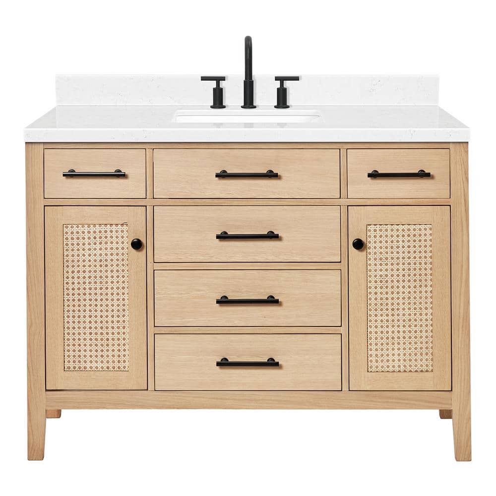 Camila 48" Light Oak Single Sink Vanity with Carrara Quartz Top