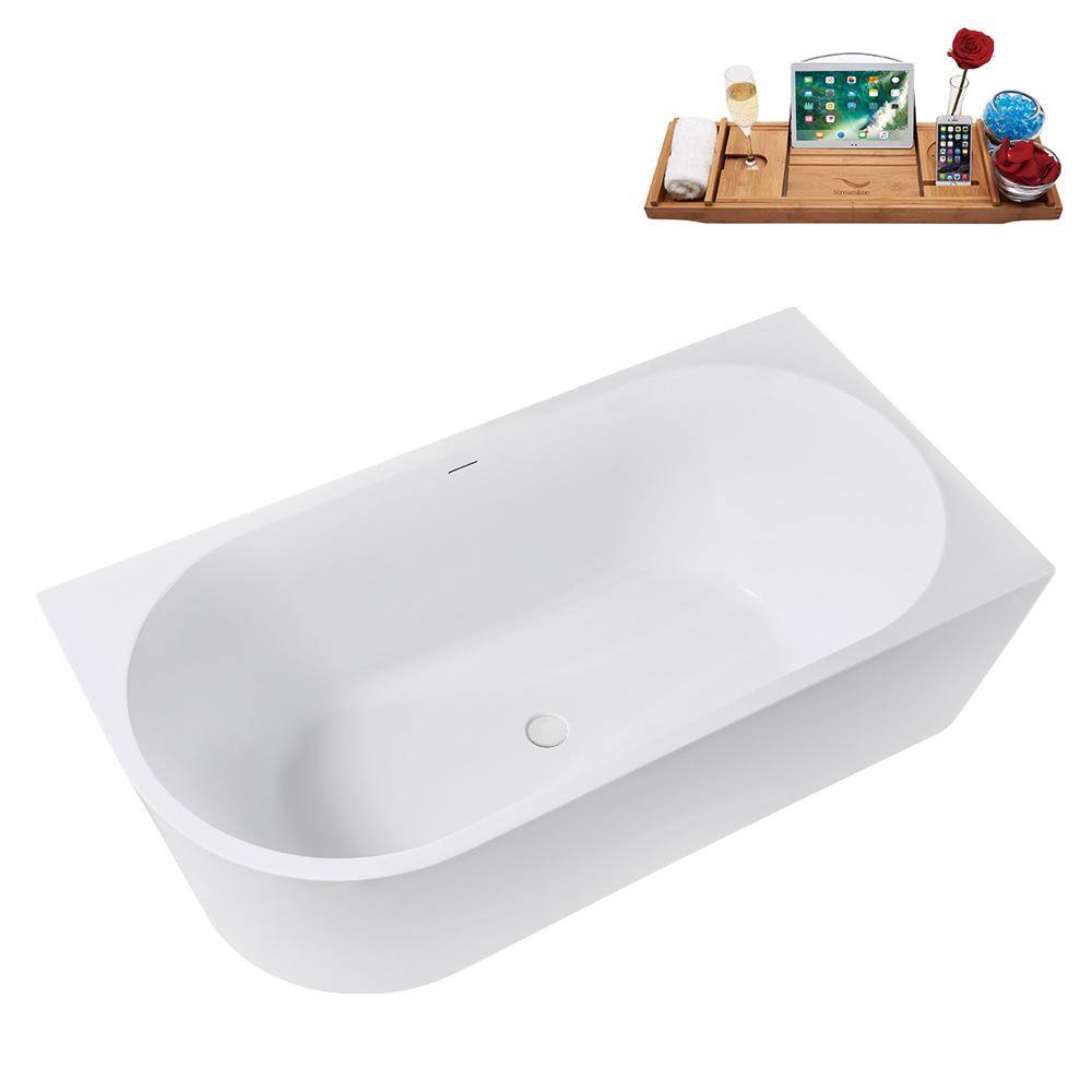 67" Glossy White Acrylic Freestanding Soaking Tub with Tray