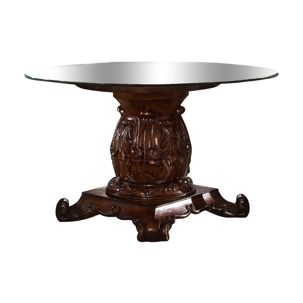 Vendome Cherry and Clear Glass Round Pedestal Dining Table