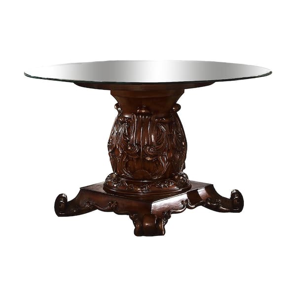 Acme Furniture Vendome Cherry and Clear Glass 54 in. Pedestal Dining Table (Seats-4)