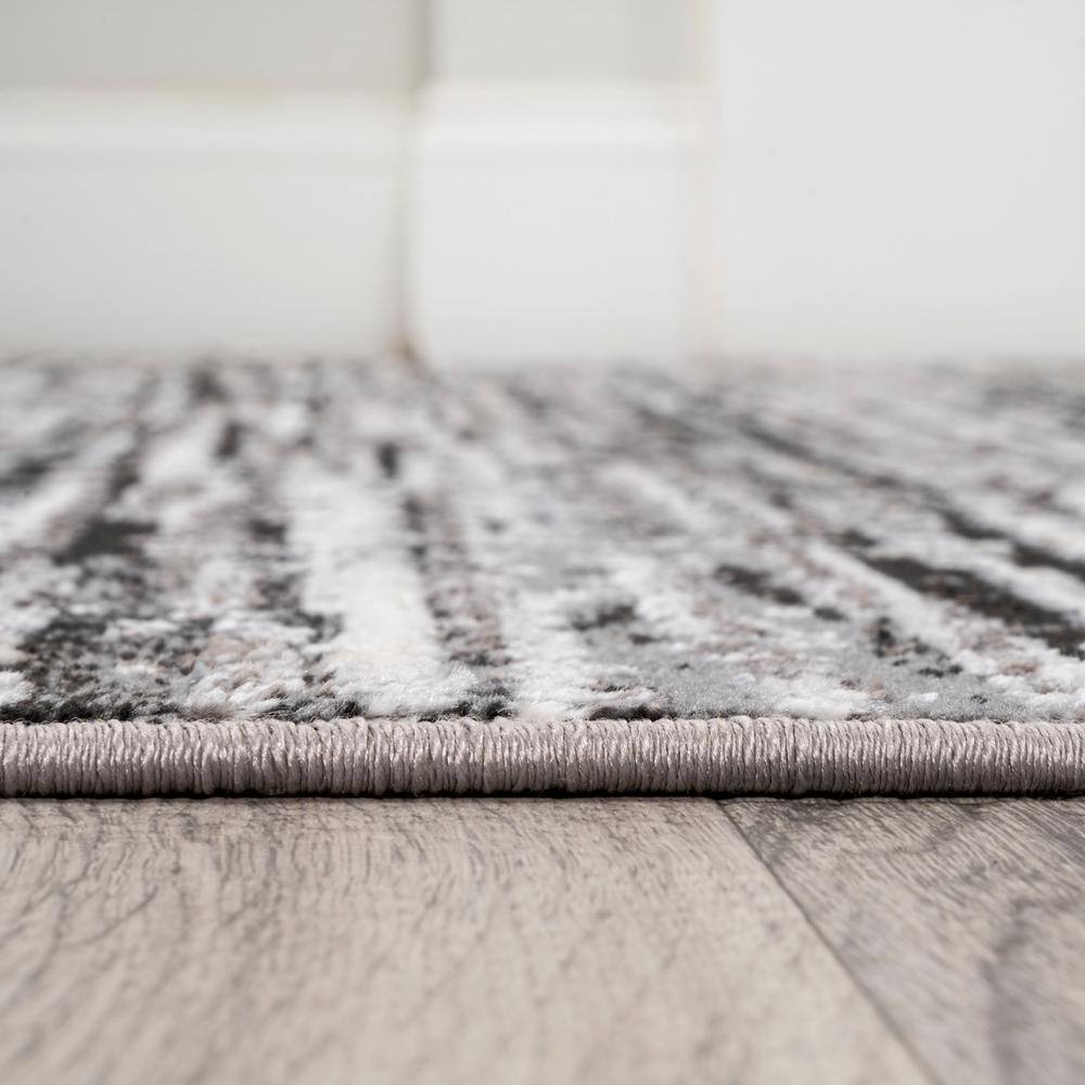 Gray and Black Striped Synthetic Flat Woven Round Rug