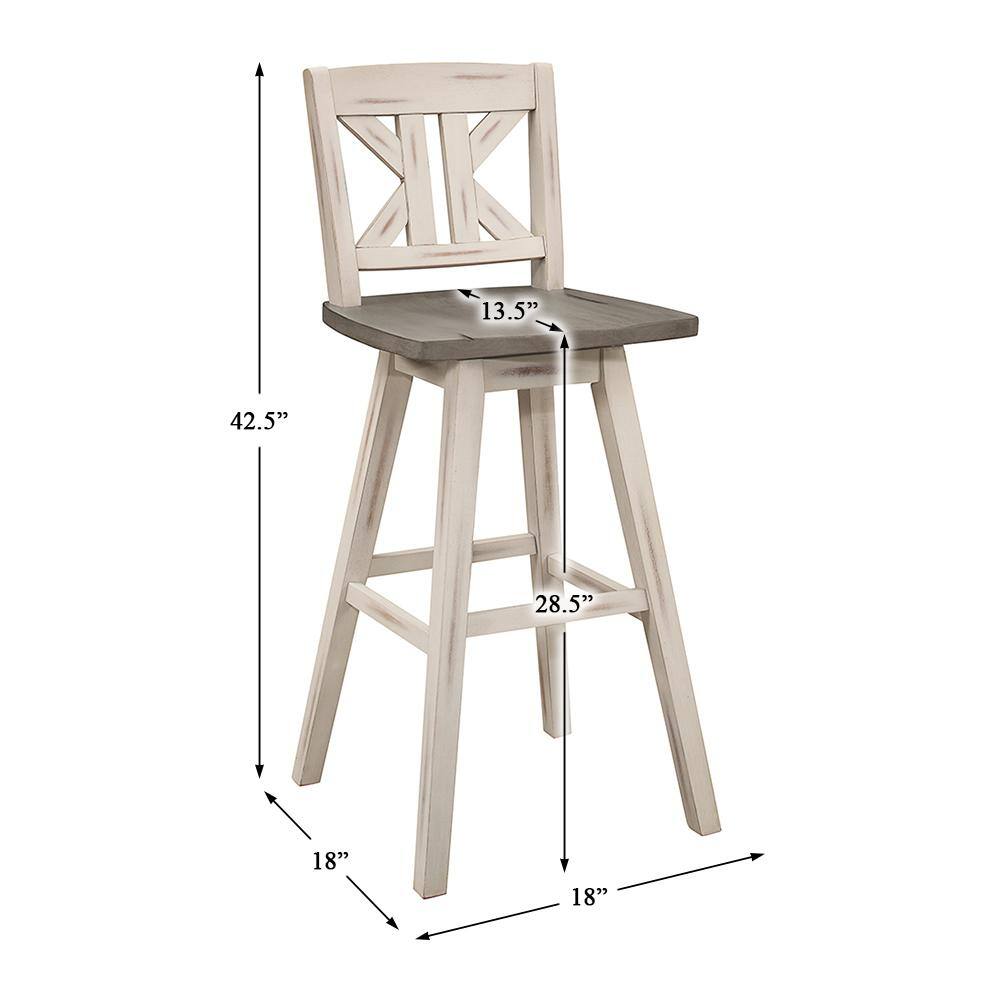 Distressed Gray and White Swivel Rubberwood Bar Stool
