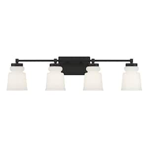 32 in. W x 8.5 in. H 4-Light Matte Black Bathroom Vanity Light with Frosted Glass Shades