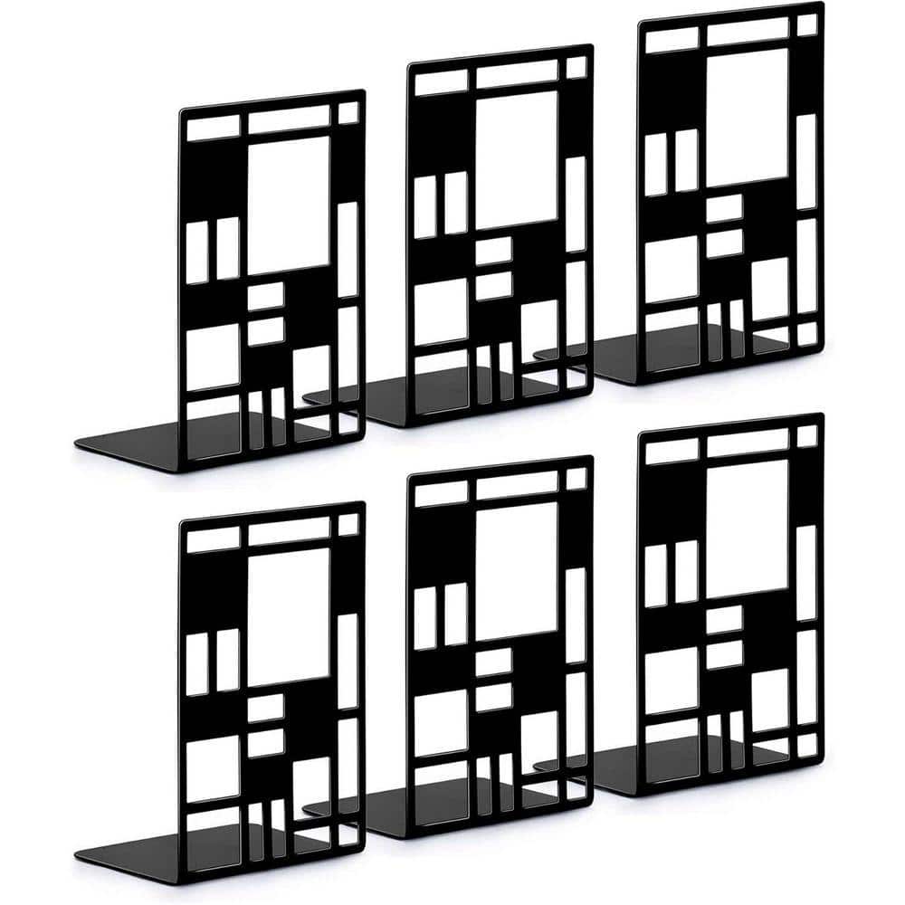 Black 3.6 in. x 7.3 in. Metal Abstract Art Design Bookend, 3-Pair ...