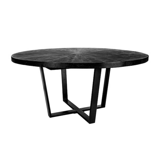 Benjara 63 in. Black Wood Top Sled Dining Table (Seat of 4)