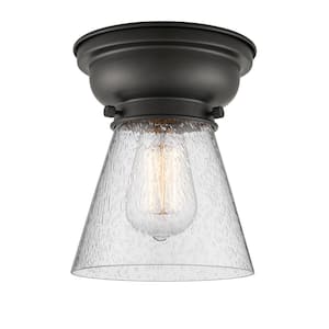 Cone 6.25 in. 1-Light Matte Black Flush Mount with Seedy Glass Shade