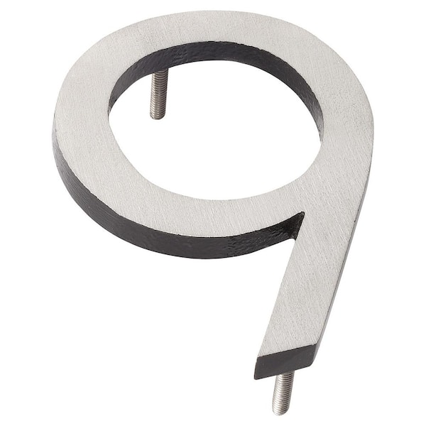 16 in. Satin Nickel/Black 2-Tone Aluminum Floating or Flat Modern House Number 9