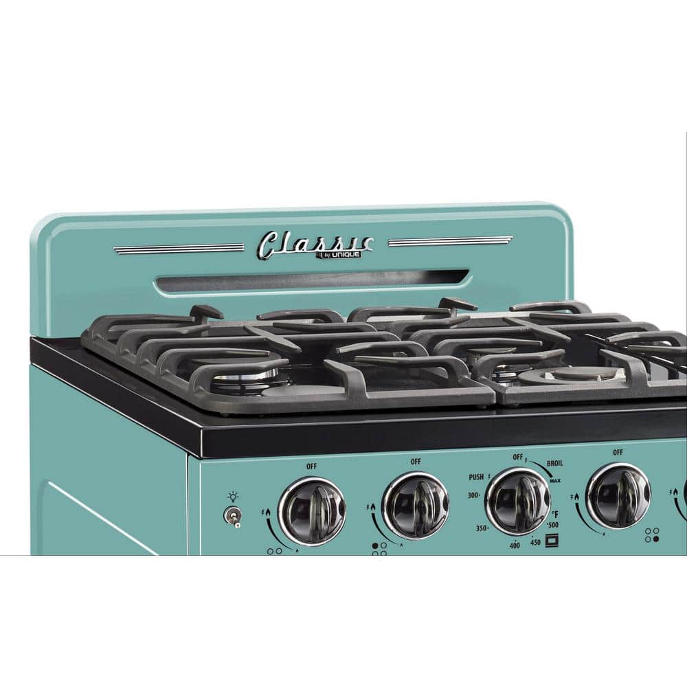 Classic Retro 24" Ocean Mist Turquoise Gas Range with Convection Oven