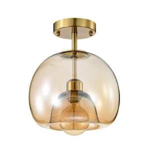 Mirka 9.8 in. 1-Light Indoor Brass Finish Semi-Flush Mount Ceiling Light