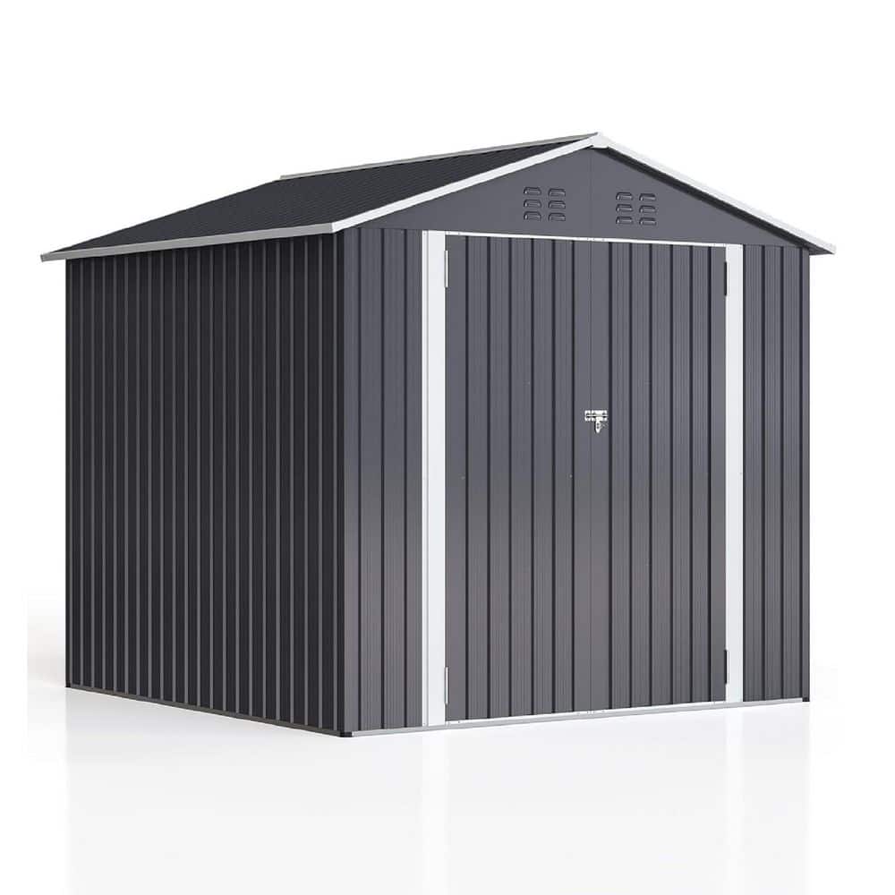7.4 ft. W x 7.4 ft. D Metal Outdoor Storage Shed with Lockable Doors and Ve