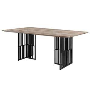 41.97 in. Brown and Black Wood Top Sled Dining Table (Seat of 8)
