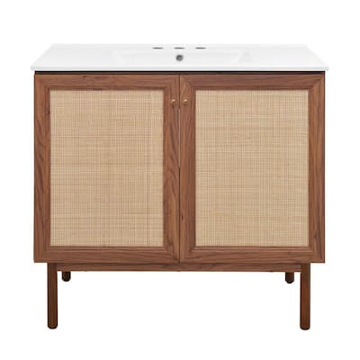 Classe 36 in. Bathroom Vanity in Brown Oak, with White, 3-Hole Ceramic Sink Top