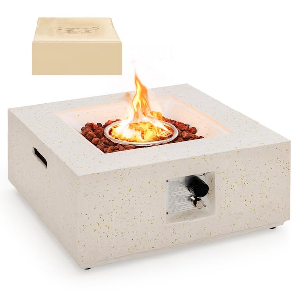 Costway 28 in. Square Metal Terrazzo Outdoor Fire Pit Table 40,000 BTU Propane Gas Fire Pit with PVC Cover