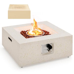 28 in. Square Metal Terrazzo Outdoor Fire Pit Table 40,000 BTU Propane Gas Fire Pit with PVC Cover