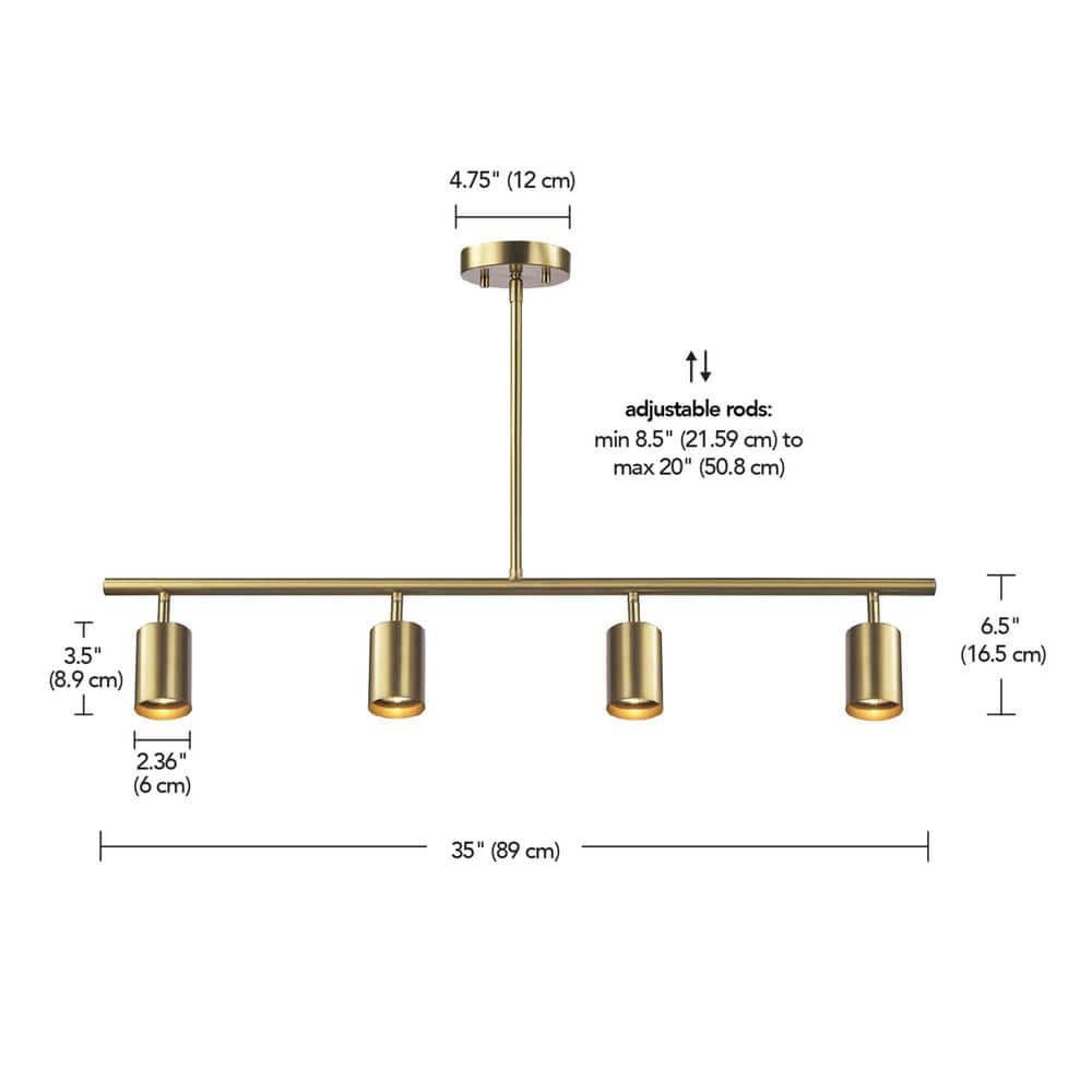 Matte Brass Adjustable Height 4-Light LED Ceiling Track Fixture