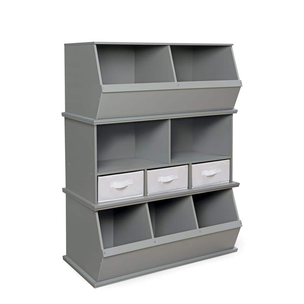 Gray MDF Two-Bin Stackable Storage Cubby for Kids