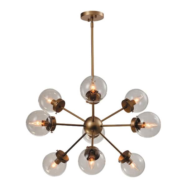 Providence 9-Light Gold Sputnik Chandelier with Clear Glass Shade