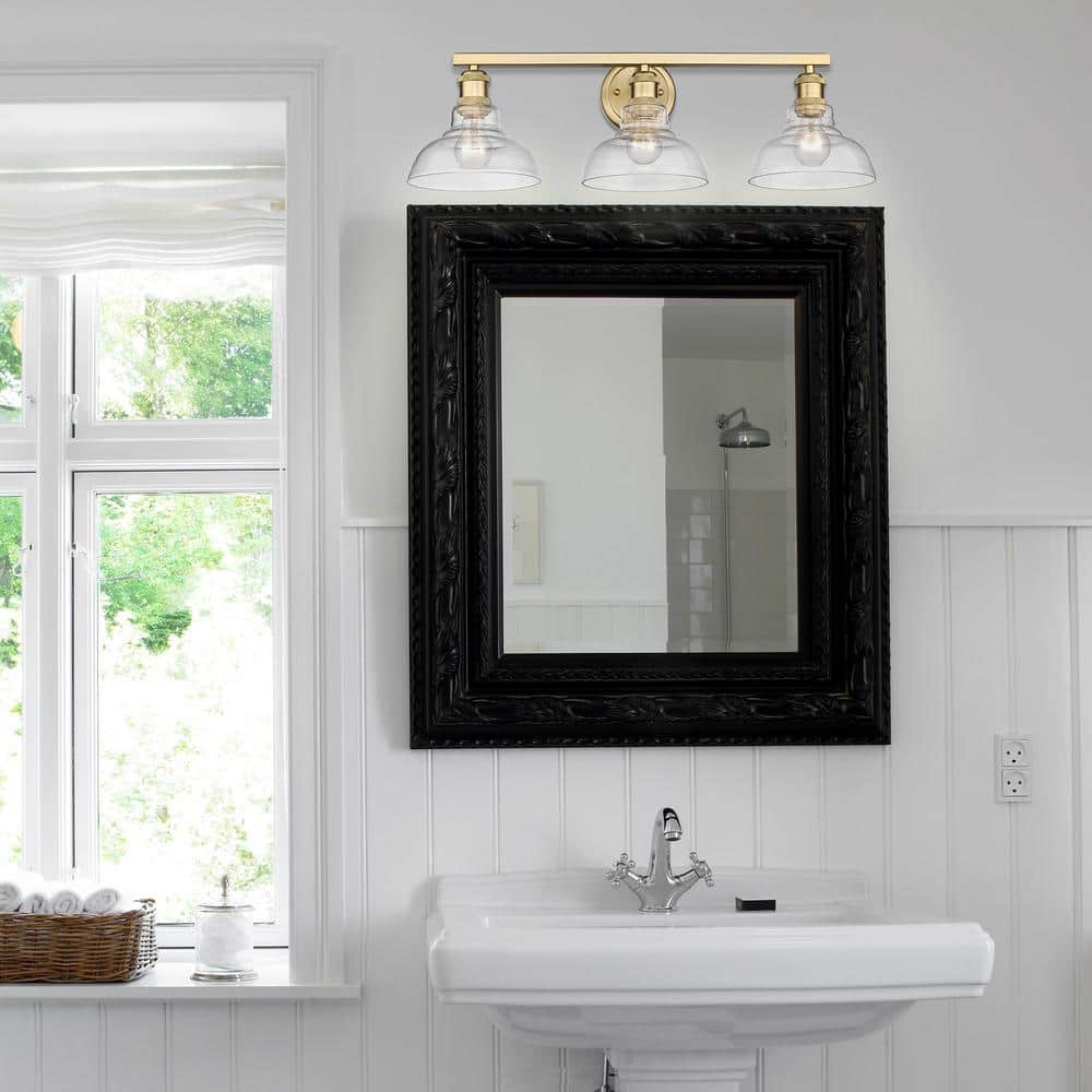 Brushed Champagne Bronze 3-Light Vanity Fixture with Clear Glass Shades