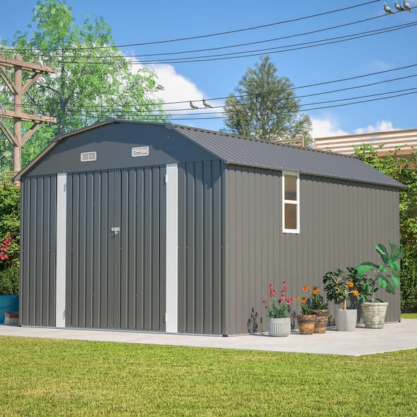 JAXPETY 8 ft. W x 12 ft. D Metal Storage Shed Large Garden Tool