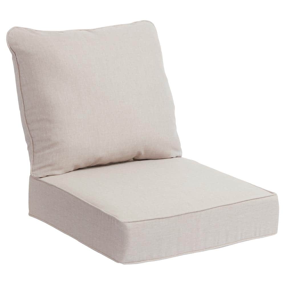 24 in. W x 24 in. D Deep Seat Universal Outdoor Cushion in Putty Beige** cushion will need spot cleaning and small snag see last picture **