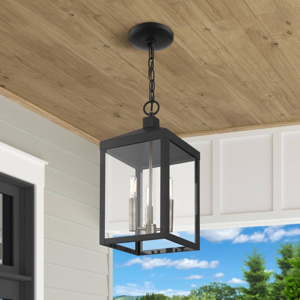 Nyack Modern Black 3-Light Outdoor Pendant with Clear Glass