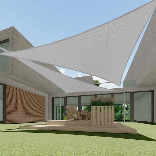 15 ft. x 15 ft. x 15 ft. HDPE Sun Shade Sail Triangle Canopy Shades for Outdoor, Fabric Blockage 95% UV Resistant, Gray