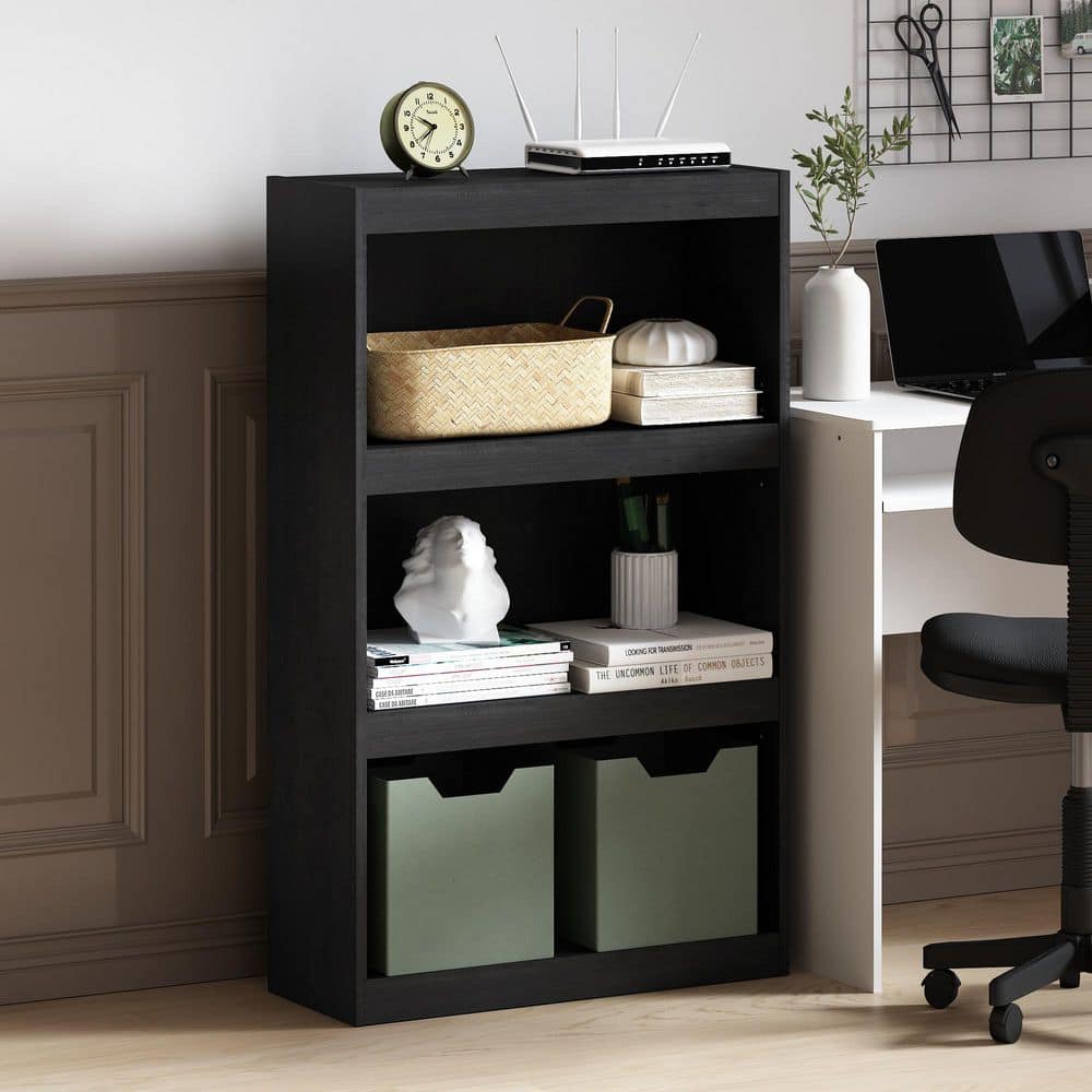 JAYA 40.3 in. Tall Darkwood Wood 3-Shelf Standard Bookcase with Adjustable Shelves