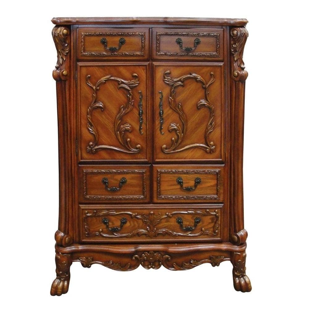 Dresden Cherry Oak 5-Drawer Chest with Carved Details