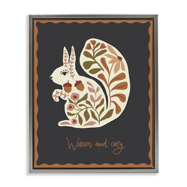 Stupell Industries Autumnal Folk Squirrel by Caroline Alfreds Gray Floater Frame Animal Graphic Art Print 21 in. x 17 in.
