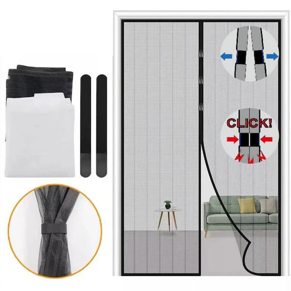 Shatex 35 in. x 83 in. Black Magnetic Screen Door with Thumbtack
