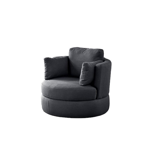 Angel Sar Dark Grey Linen Swivel Accent, Small Barrel Chairs For Bedroom