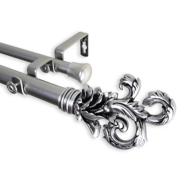 Rod Desyne Plume 28 in. - 48 in. Adjustable 1 in. Dia Double Curtain Rod in Satin Nickel