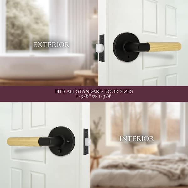 Downing Matte Black / Brushed Gold Bed/Bath Privacy Door Handle 4-Pack