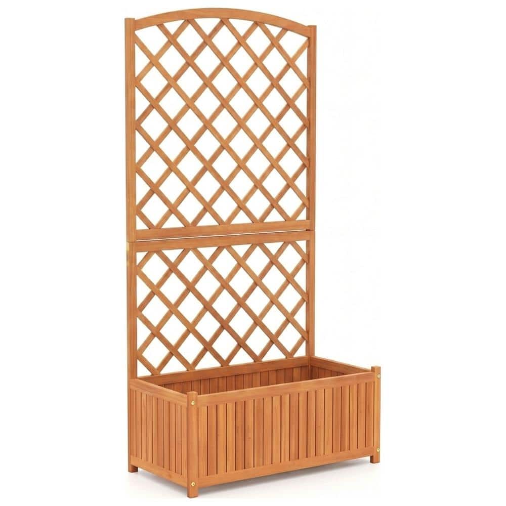 63 in. Natural Acacia Wood Raised Planter Box with Trellis price history on PriceWatchPro