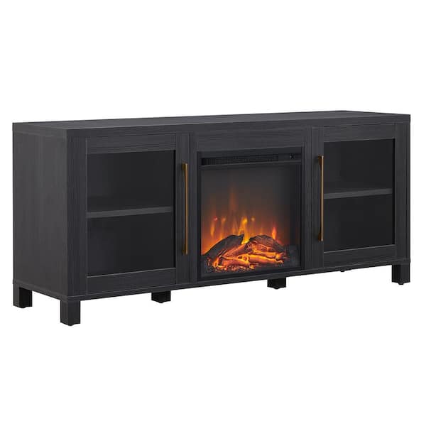 Meyer&Cross Quincy 58 in. Charcoal Gray TV Stand Fits TV's up to 65 in. with Log Fireplace Insert
