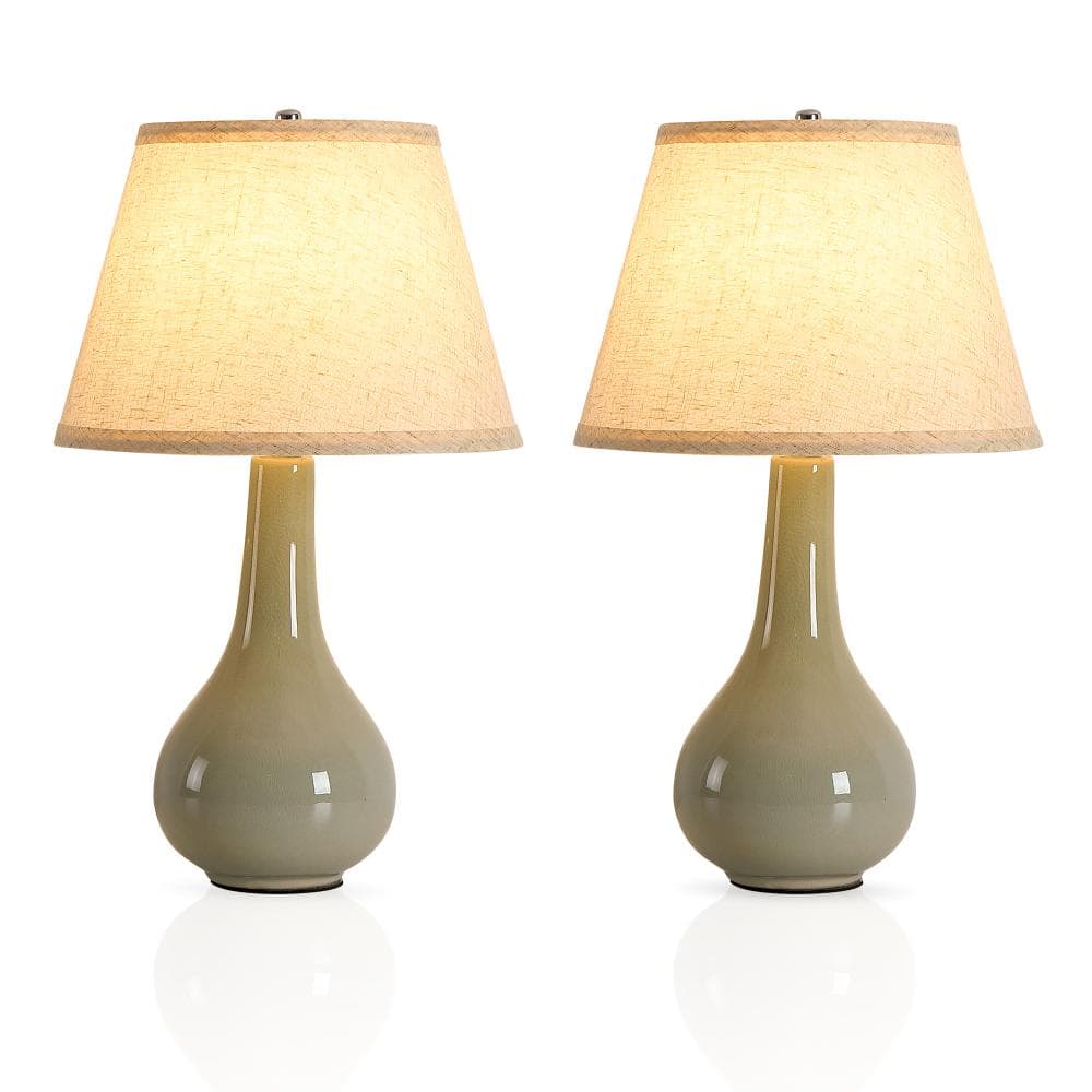 18.1 in. Green Ceramic Table Lamp with Beige Fabric Linen Shade for Bedroom Living Room (2-Pack) price history on PriceWatchPro
