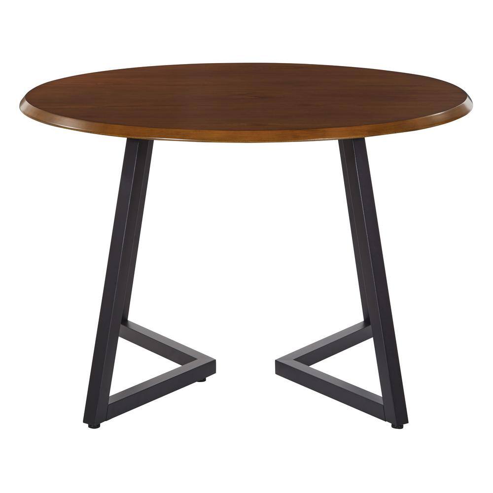 Metro 45" Round Oak Dining Table with Black Metal X-Base