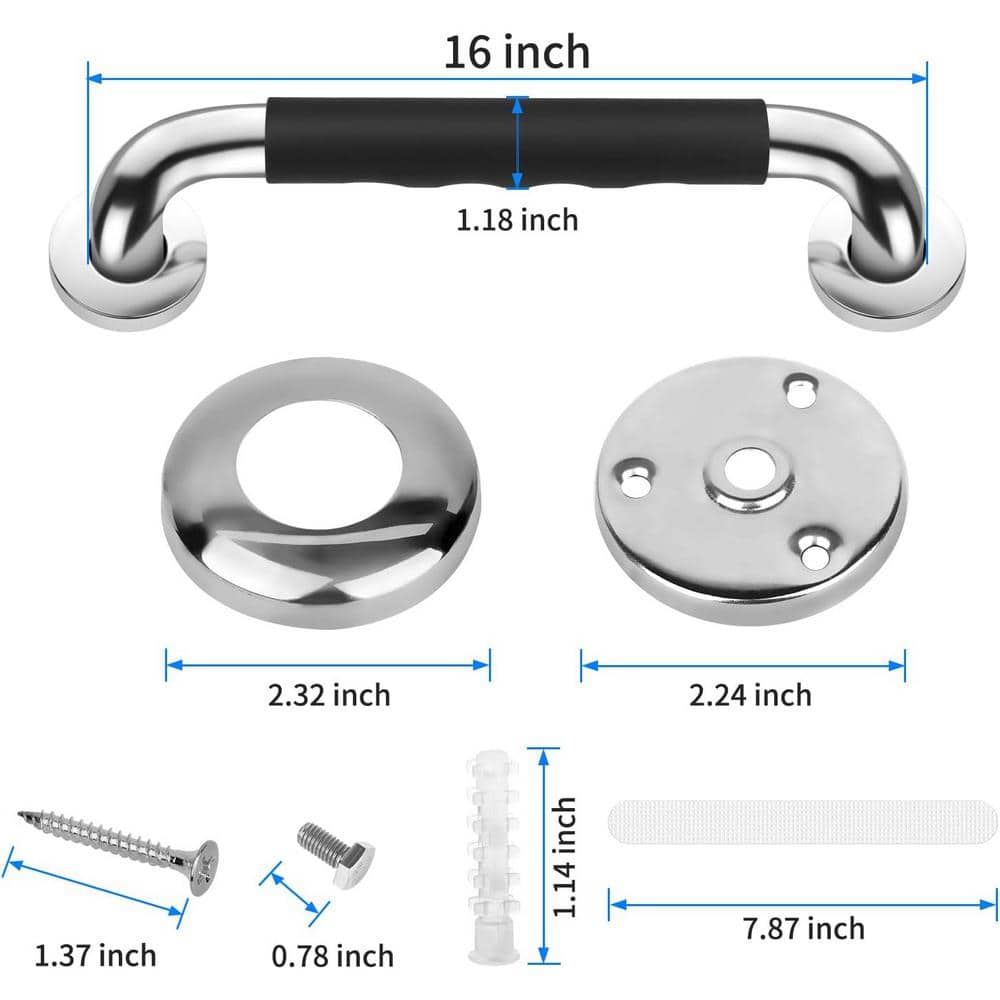 16 Inch Stainless Steel Anti-Slip Bathroom Grab Bars, 2-Pack