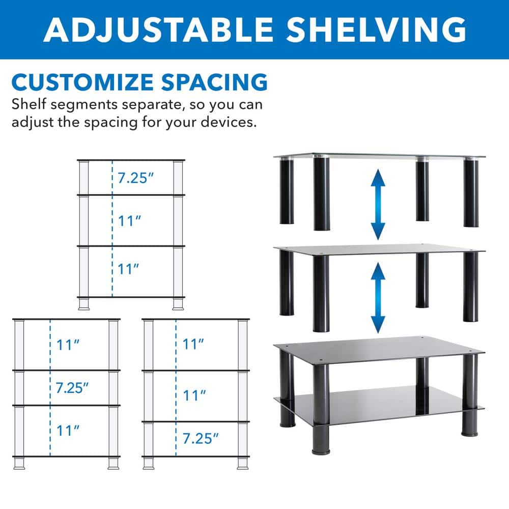 Black Tempered Glass 4-Shelf AV Media Stand