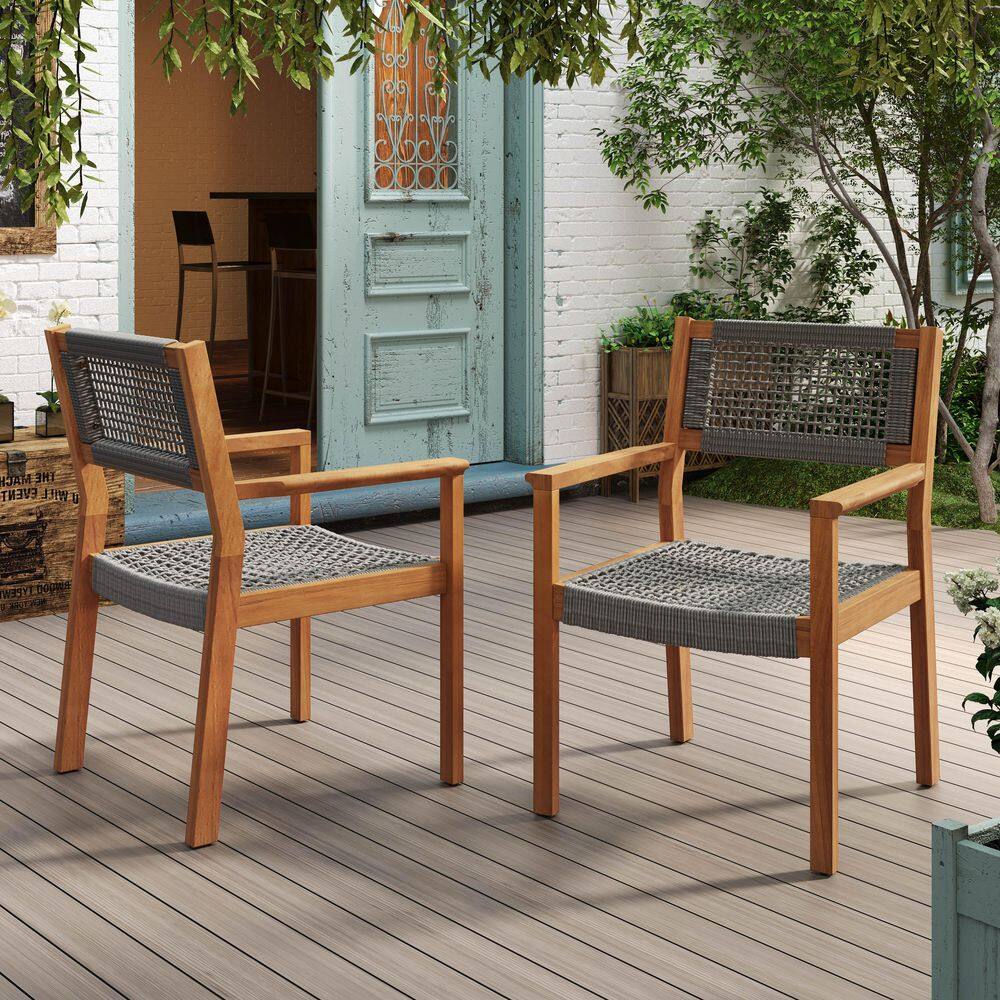 Set of 2 Braided Dining Chairs, natural rope seats, 400 lbs. Capacity, for 