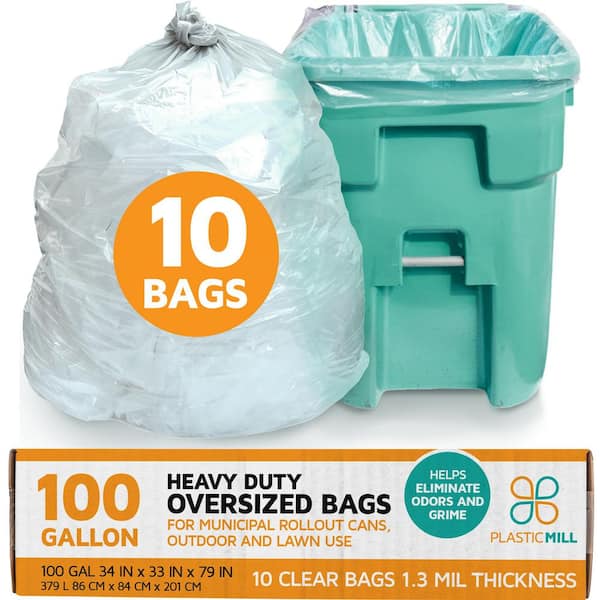 67 in. W x 79 in. H. 100 Gal. 1.3 mil Clear Trash Bags (10-Count)